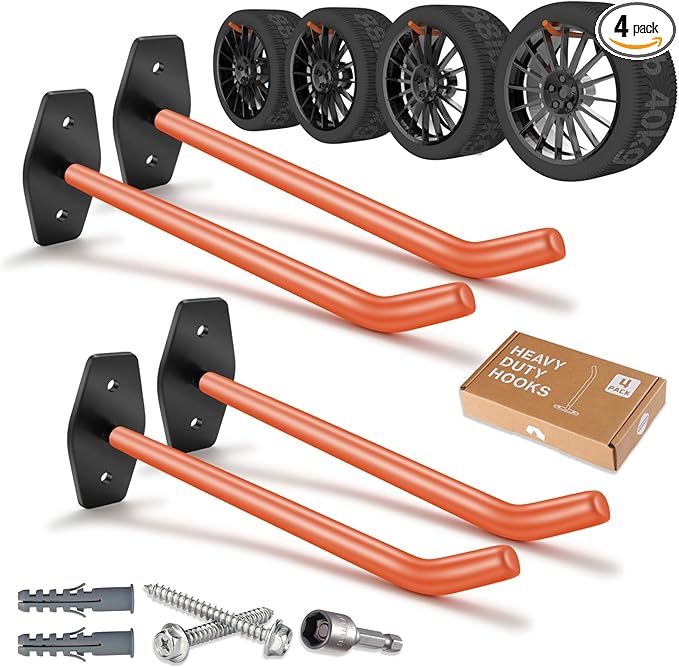 4 PCS Garage Hooks Heavy Duty Wall Mount, Tire Storage System by SunVFaFa