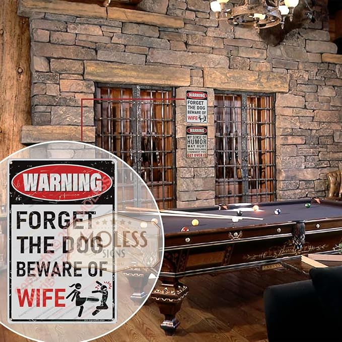 'Forget the Dog – Beware of Wife!' Funny Man Cave Decor - Image 5