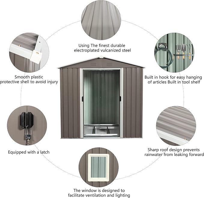 6x5 FT Outdoor Storage Shed, Metal Garden Shed - Image 4