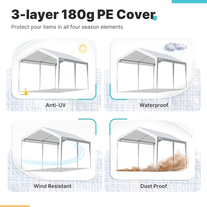 ADVANCE OUTDOOR Adjustable 10x20 ft Heavy Duty Carport Car Canopy Garage Boat - Image 4