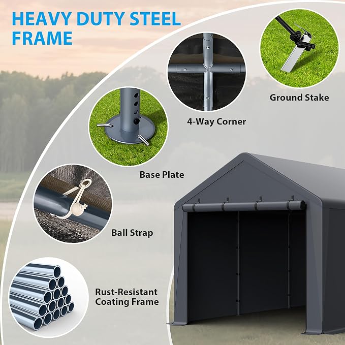 10x20FT Heavy Duty Portable Carport - Image 3