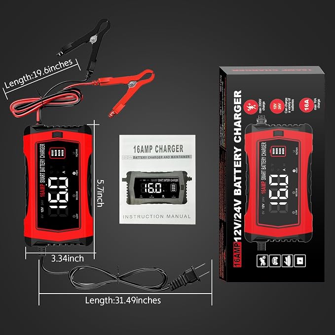 16-Amp Battery Charger, 6V/12V/24V Smart Car Battery Charger, Automotive - Image 8