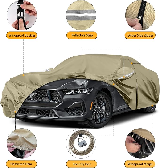 Waterproof Car Covers Replace for 1994-2025 Ford Mustang, Windproof Bands for - Image 2