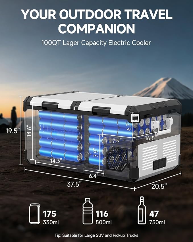 BODEGACOOLER 12 Volt Car Refrigerator, 100Quart Dual Zone Car Fridge APP Control - Image 3