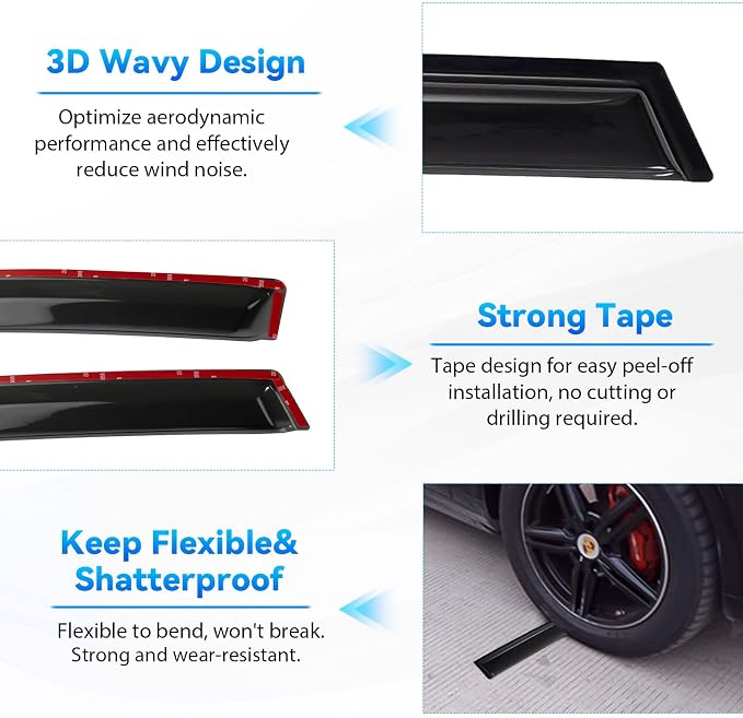 Window Visors Compatible with 2018-2022 Expedition Front+Rear Smoke Tint - Image 4