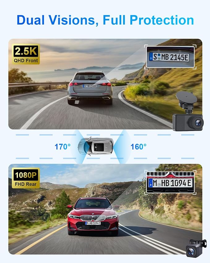 Dash Cam Front and Rear, 2.5K+1080P Dual Dash Camera - Image 3