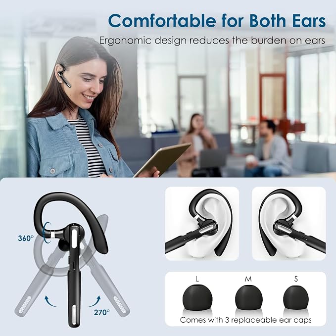 Bluetooth Headset, Wireless Bluetooth Earpiece V5.0 Hands-Free Earphones - Image 2
