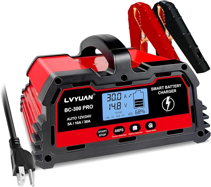 LVYUAN 30Amp Smart Car Battery Charger, 12V/24V Automotive Charger, Lead-Acid by LVYUAN