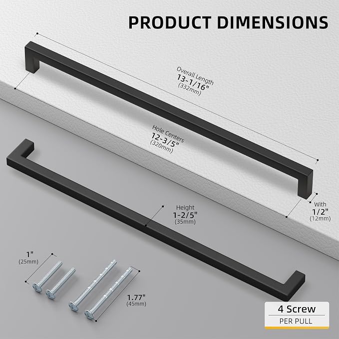 Goldenwarm 2 Pack Black Square Bar Cabinet Pull Drawer Handle Stainless Steel - Image 2