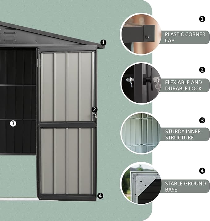 Domi Outdoor Storage Shed 8.2' x 6.2', Metal Steel Utility Tool Shed Storage - Image 3