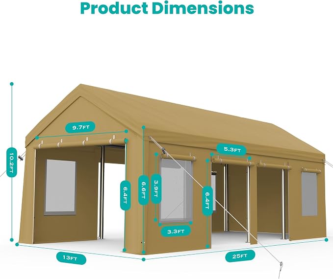 13x25ft Carport, Heavy Duty Carport - Image 5