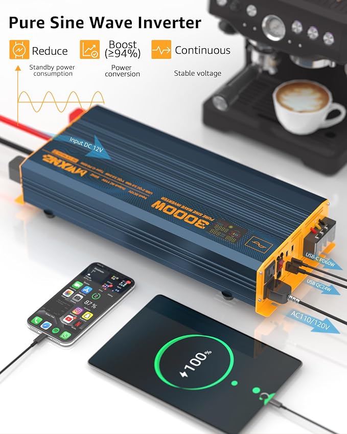 3000W Pure Sine Wave Power Inverter DC 12V to 110V 120V - Image 5