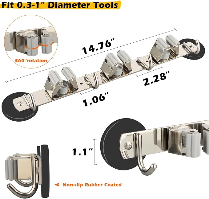 MUTUACTOR Magnetic Broom Holder, Non-slip Heavy Duty Broom and Mop Hanger Metal - Image 5