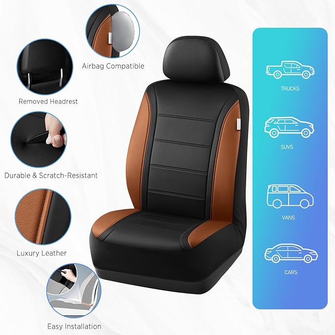 Road Comforts Leather Seat Covers, Breathable Car Seat Covers Front Seat - Image 7