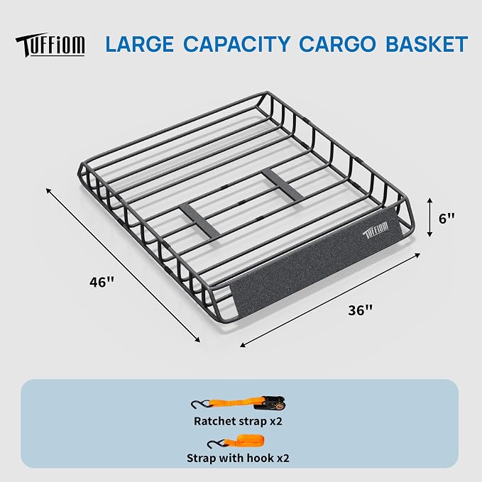 Bonnlo 250lbs Rooftop Cargo Carrier, 46×36×6inch Universal Roof Rack Basket - Image 4