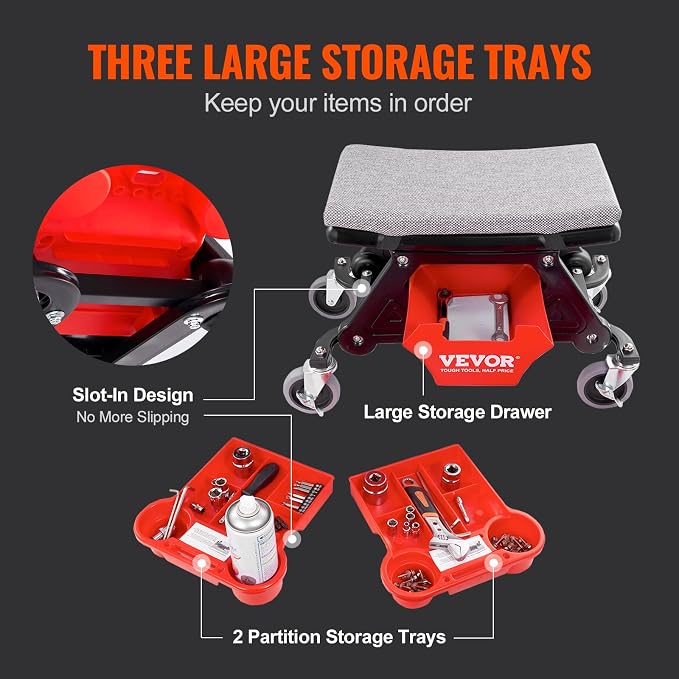 VEVOR Mechanic Stool 300 LBS Capacity Garage Stool Gift - Image 6