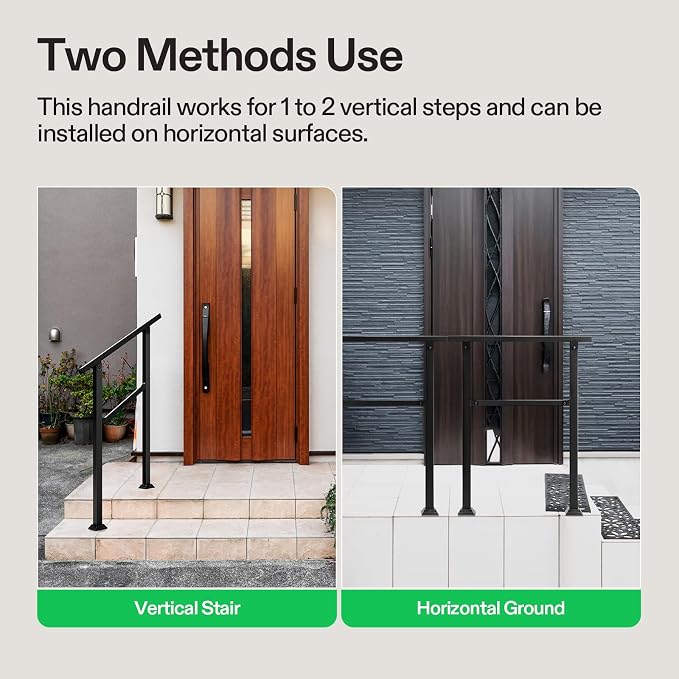 VIVOSUN Outdoor Handrail, 2 Step Stair Handrail, Wrought Mattle Iron Handrail - Image 5