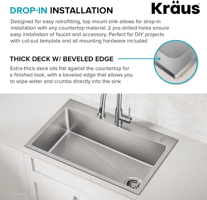 KRAUS Fairlane 25-inch Drop In/Top Mount Single Bowl 18-Gauge Stainless Steel - Image 9