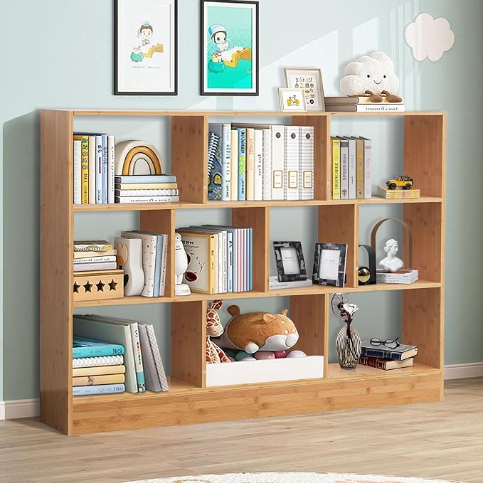 Maydear 47.24” Bamboo Bookshelf, 10 Cube Bookshelf - Image 5