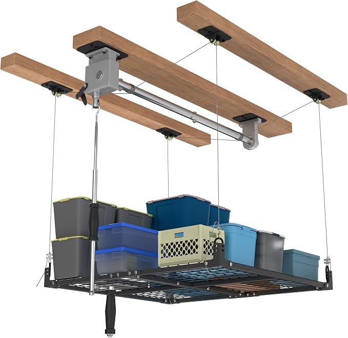 4x4FT Ceiling Storage Racks Lift, Overhead Garage Storage Rack, Adjustable by SoyweyDirect