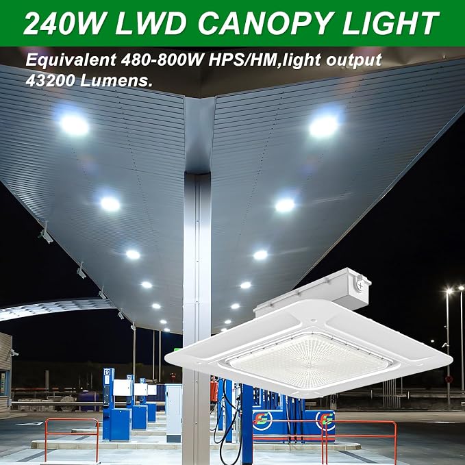 OSTEK LED Gas Station Canopy Light, 240W Carport Ceiling Light 5700K, Outdoor - Image 6