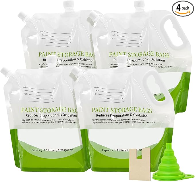 4 Pcs Paint Storage Pack Bags, 1.2L Reusable Paint Saver Bags by CastorOilPackWrapSet