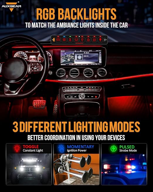 Auxbeam 8 Gang Slim Switch Panel Bluetooth RGB AS-800 - Image 5