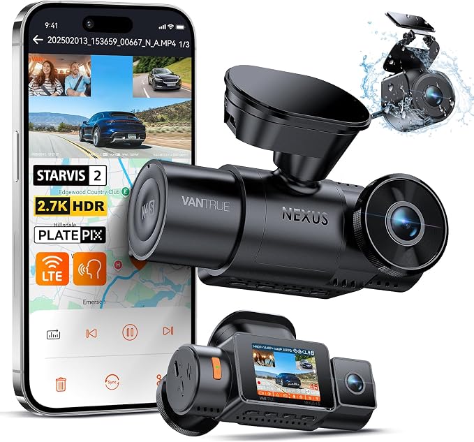 Vantrue N4S 3 Channel Front Inside Rear Dash Cam, 2.7K+1440P+1440P WiFi Dash by VANTRUE