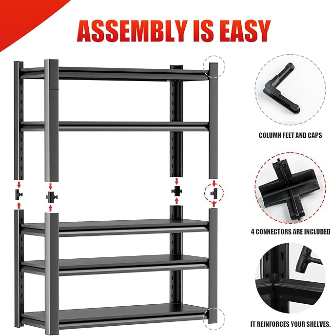 5 Shelf Heavy Duty Garage Shelving – Durable Metal Storage Shelf Organizer - Image 5