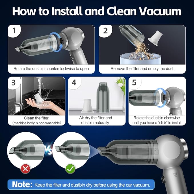 6 in 1 Car Vacuum Portable Cordless, 20000PA Mini Vacuum Cleaner High Power - Image 6