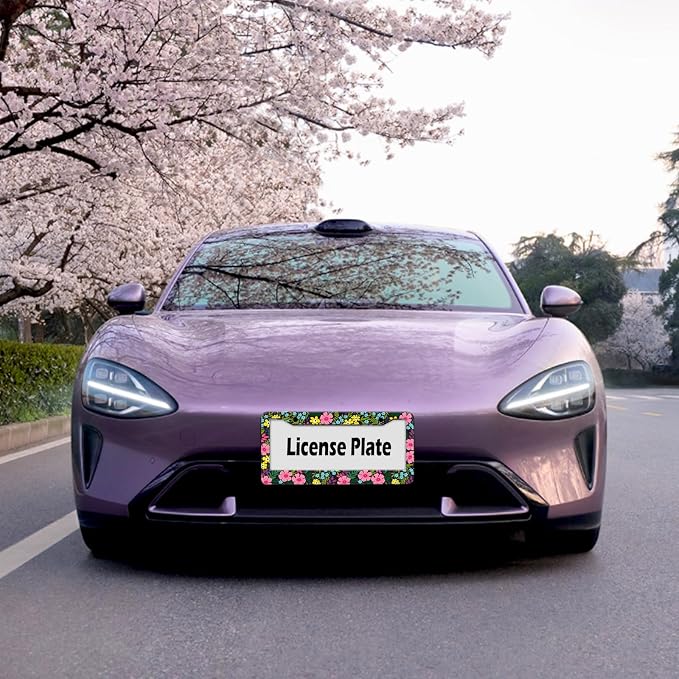 Floral License Plate Frame, Flowers License Plate Holder Covers, Metal Aluminum - Image 5