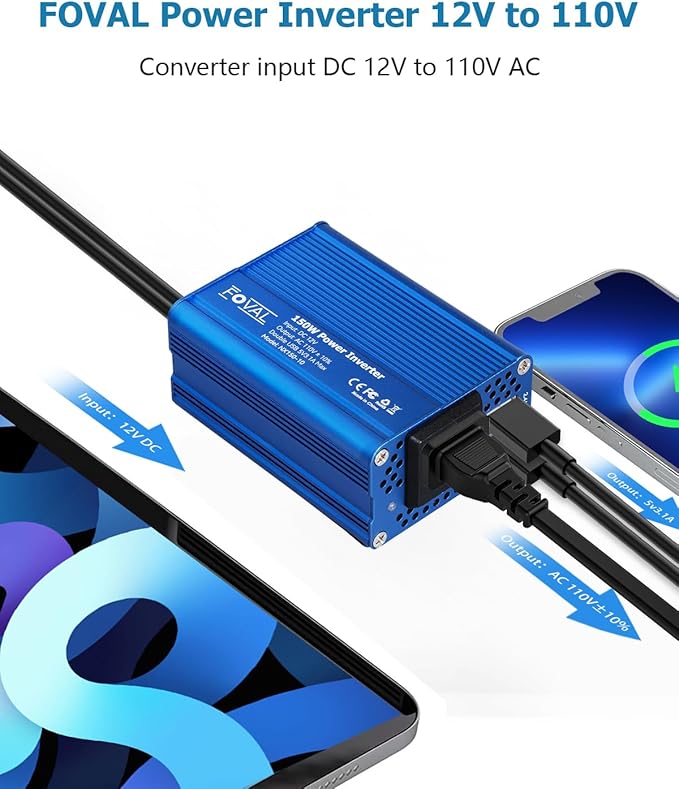 FOVAL 150W Car Power Inverter 12V DC to 110V AC Converter Vehicle Adapter Plug - Image 2