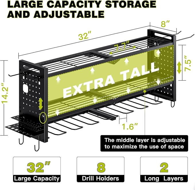 Power Tool Organizer Wall Mount, Cordless Drill Hanger Storage Rack 8 Drill - Image 6