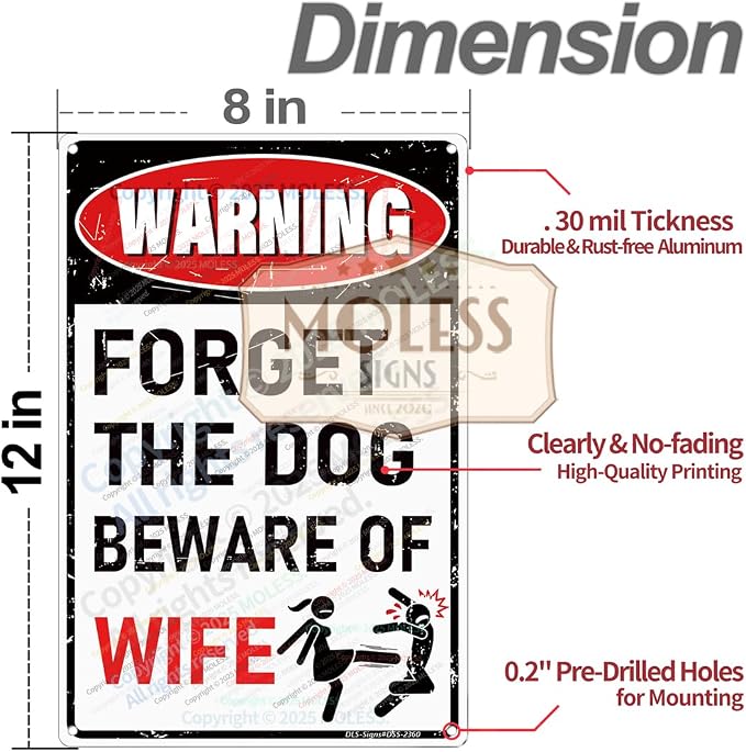 'Forget the Dog – Beware of Wife!' Funny Man Cave Decor - Image 2