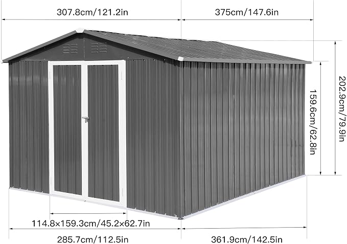 12 x 10 FT Metal Garden Shed, Outdoor Storage Shed - Image 2