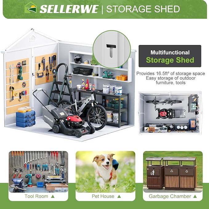 8x6 FT Outdoor Storage Shed, Waterproof Resin Shed - Image 6