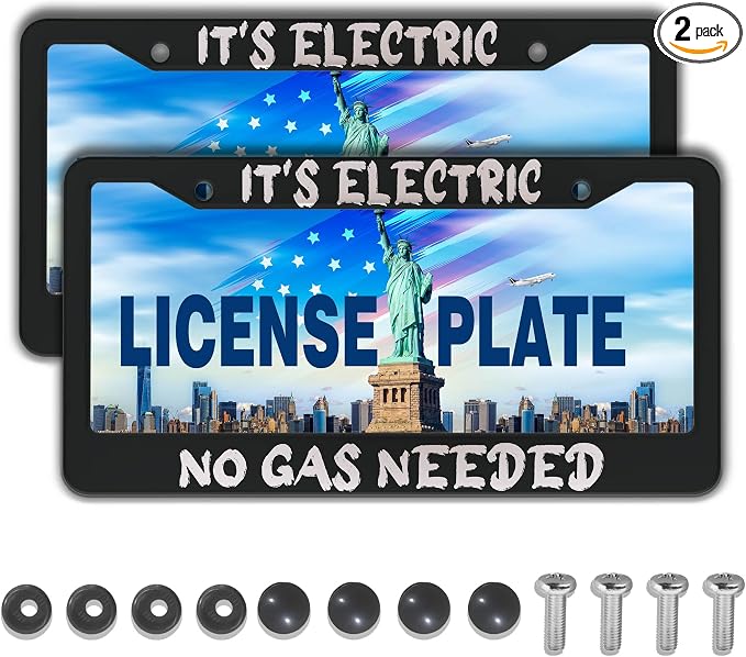 License Plate Cover Black and White License Plate Frames It’s Electric No Gas by Unknown