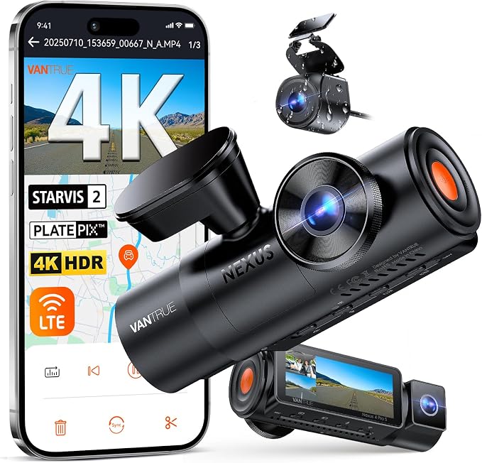 Vantrue N4 Pro S 4K 3 Channel Dash Cam w/Triple STARVIS 2, 4K+1080P+2.5K Front by VANTRUE