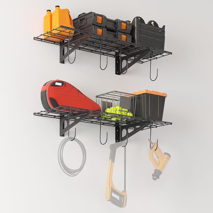1x3 ft Garage Shelving with 8 Bike Hooks, Pantry Storage, 300 lbs Total Load by eShelf