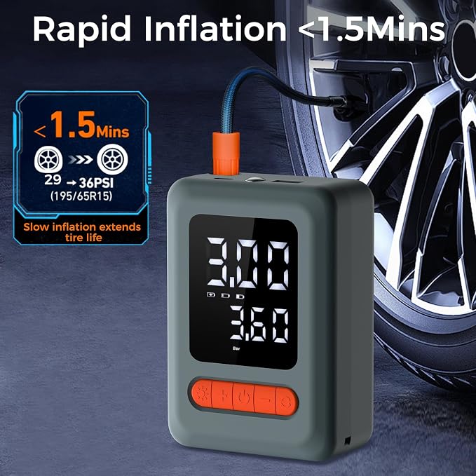 Tire Inflator Portable Air Compressor, Cordless Air Pump - Image 3