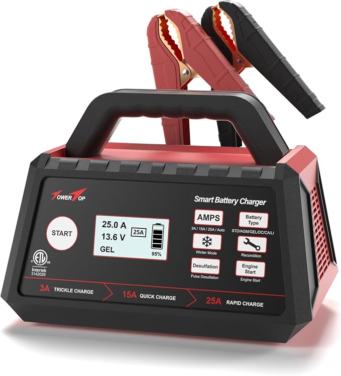 TowerTop 3/15/25 Amp Car Battery Charger, 12V Fully Automatic Smart Battery by TowerTop