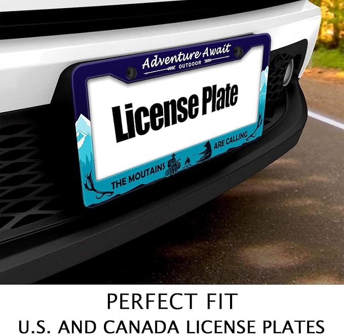 Adventure Await License Plate Frame, Mountains Forest Bear Outdoor License - Image 3