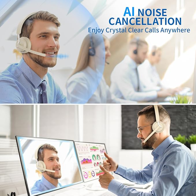 Wireless Headset with Mic, 2.4GHz Bluetooth Headset with AI Noise Cancelling - Image 5