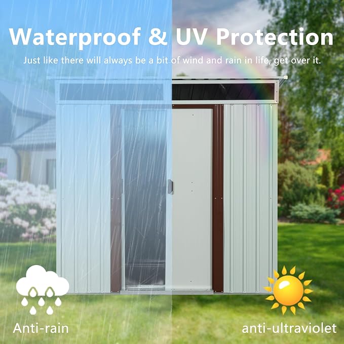 6×5 FT Outdoor Galvanized Metal Storage Shed Large Garden Sheds W/Sliding Doors - Image 6