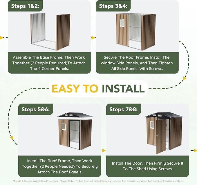 Breezz 6x4FT Outdoor Steel Storage Shed, Lockable Doors, Compact Metal Tool Shed - Image 3