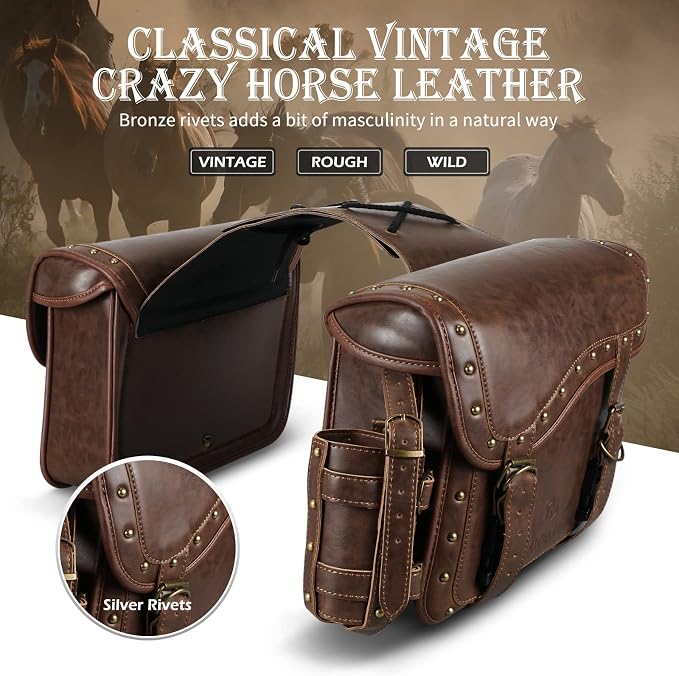 NICECNC Motorcycle Saddle Bags, PU leather Motorcycle Saddlebags, Reinforced - Image 2