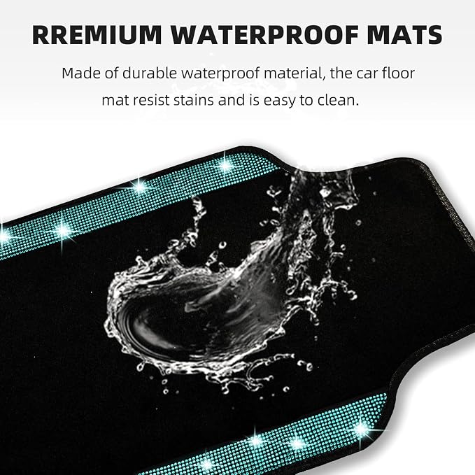NBTEPEM Aquamrine Bling Car Floor Mats Full Set, Universal Fit Most Cars - Image 3