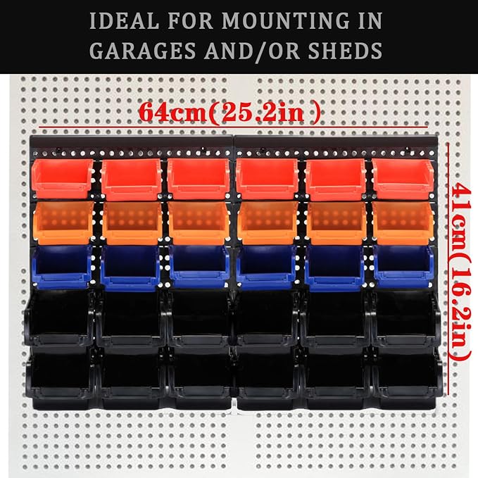 Wall Mounted Storage Bins Parts Rack 4 Colors Bin Organizer Garage Plastic Shop - Image 2