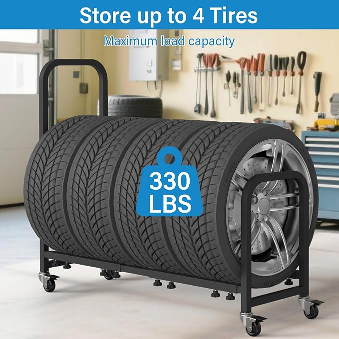 Rolling Tire Rack 43.5" x 13" x 37.4", 2 in 1 Metal Garage Tire Storage Rack - Image 5