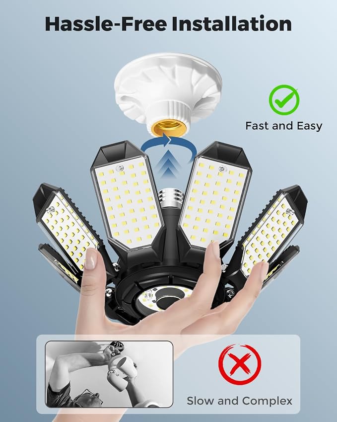 Adiding LED Garage Ceiling Lights 14000Lm w/ 8 Adjustable Panels, Super Bright - Image 4